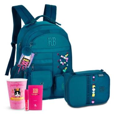 Imagem de Kit Mochila Rebecca Bonbon Escolar Estojo Box Amplo RB, RB27422 Azul