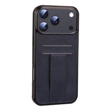 Imagem de LYJSMGZ Capa à prova de choque para iPhone 17 Pro Max/17 Pro/Air/17, compartimentos ocultos para cartão de couro, mini suporte, borda macia, azul, ar