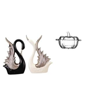 Imagem de Whtkoph Elegantes Figuras de Cisne em Cerâmica E Bomboniere de Vidro em Formato de Abóbora com Tampa, Ideal para Mesa, Prateleira Ou Lareira.