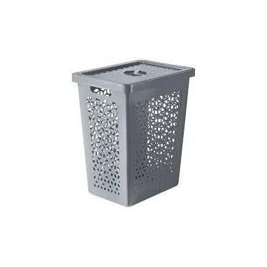 Imagem de Cesto Organizador Lavanderia para Roupas Sujas, Limpas Com Tampa 55 Litros(Cinza)