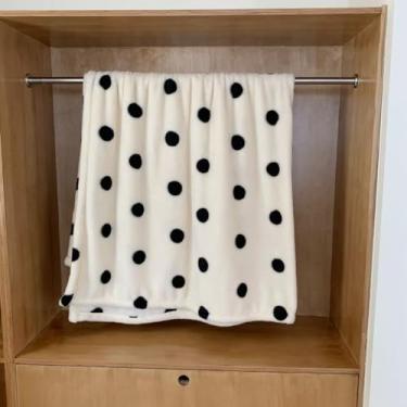 Imagem de Cobertor de lã polar, cobertor aconchegante de dupla face para outono e inverno, cobertor de sofá com vários tamanhos e padrões para todas as idades (bolinhas pretas e brancas, 101 x 152 cm)