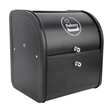 Imagem de Cryfokt Recipiente de Armazenamento de Pão de Camada Dupla, Grande Capacidade, Elegante, Caixa de Pão para Organização de Cozinha e Sala de Estar, 2 Alças (Flip Top Dupla Camada Preto)