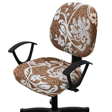 Imagem de Smiry Capas de cadeira de escritório impressas com elasticidade, capa universal lavável e removível para cadeira rotativa, capa para assento + encosto - marrom e azul