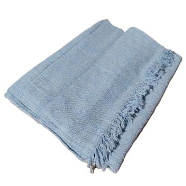 Imagem de Manta para Sofá Super King 300x180cm em Algodão – Capa de Sofá Luxo com Franjas Artesanal(Azul Mesclado C/Cru)