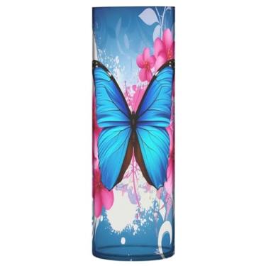 Imagem de CEBUGI Vaso de flor borboleta azul 10 cm x 30 cm Vaso cilíndrico para flores, vaso transparente inquebrável para decoração de casa de festa de casamento
