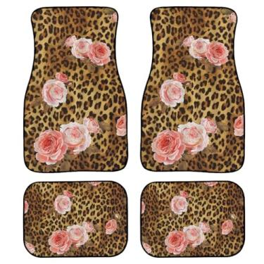 Imagem de AIYOOLER Tapetes de carro de leopardo marrom, rosa rosa animal selvagem guepardo criativo arte moderna tapetes para carros, 4 peças automotivas dianteiras traseiras tapetes de pé de carro universais