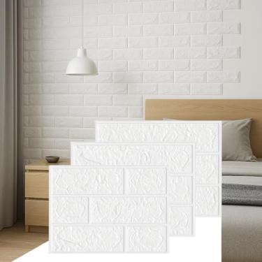 Imagem de Kit Placas Adesiva Tijolinho 3D Revestimento Autocolante Decoração Quarto Sala Banheiro Impermeável (Kit 30 Placas Adesivas Tijolo Branco, 70x38,5)