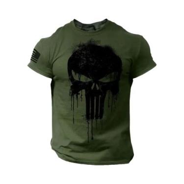 Imagem de Camiseta masculina de manga curta com estampa de caveira militar patri