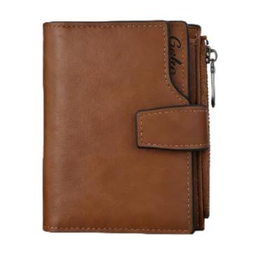 Imagem de Carteira masculina de couro curto com zíper, couro marrom avermelhado (marrom avermelhado)