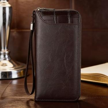 Imagem de Carteira masculina Business marrom escuro de microfibra brilhante, ultrafina, design longo com encaixe, material de microfibra brilhante e perfil ultrafino