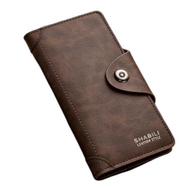 Imagem de Carteira para homens, carteira de couro longa magnética elegante ultrafina com vários compartimentos para cartão de crédito, organizador seguro três em um (mogno)