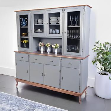 Imagem de Arca Oratório Sevilha Clássica De Madeira Com 8 Portas, 3 Gavetas E Pés Luiz Xv ? Cinza Com Tampo E Base Imbuia Glazer