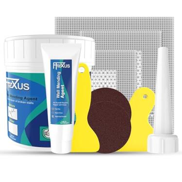 Imagem de Kit de reparo de drywall – Tubo de 120 g + Frasco de massa de 240 g com malha de parede de 2 × 5.1 cm e 4 × 10.2 cm, raspadores duplos e 2 lixas P180 | Enchimento de rachaduras de secagem rápida para