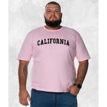 Imagem de Camiseta Algodão Unissex Plus Size Californ Hils, Rosa, G3