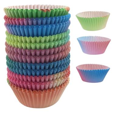 Imagem de Kemcatui 300 peças de forros de cupcake gradientes, caixas de papel de cozimento padrão com design de mistura de cores, forros de papel à prova de gordura seguros para alimentos para festas