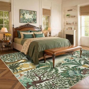 Imagem de GarveeHome Tapetes de área grande 22 x 30,5 cm para sala de estar, tapete lavável com animais da selva macio antiderrapante tapete de piso tapete interno fino verde para quarto, sala de jantar, sala