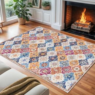 Imagem de KILOCOCO Tapete marroquino 20 x 25 cm lavável para sala de estar, tapete floral vintage antiderrapante, grande tapete de cozinha para cozinha, entrada, banheiro, quarto, escritório, tapete colorido