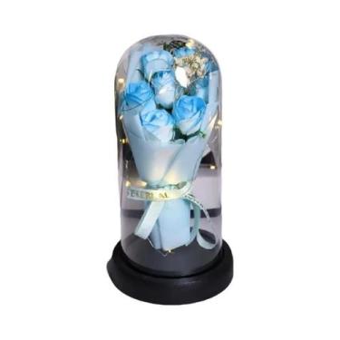 Imagem de Buquê De Rosa Eterna Iluminada Por LED Em Domo De Vidro, Ornamento Par