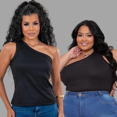 Imagem de BLUSA cropped Plus Size Regata Feminina canelado Nula manga Plus size 