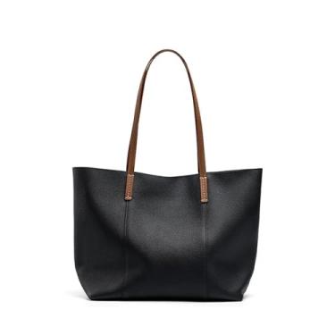 Imagem de AHGDDA Bolsa feminina de grande capacidade, bolsas de couro bovino de alta qualidade, bolsa casual para viagem feminina de marca de luxo, Preto, 30.5-28-13 cm