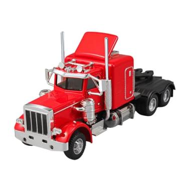 Imagem de KiBcsLic Caminhão semipesado em escala 1/32, modelo de carro de transporte, brinquedo de faz de conta com pneus de borracha, luz e som para crianças, meninos e, Vermelho