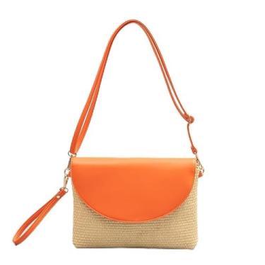 Imagem de Bolsa de ombro de palha feminina de palha tecida à mão bolsa tiracolo de palha envelope de praia de verão, Amarelo