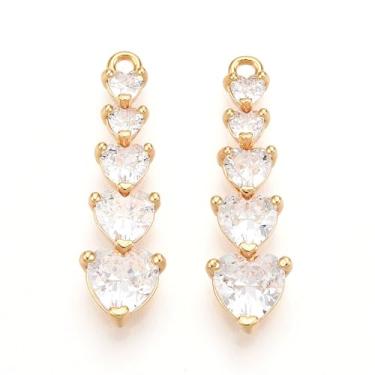 Imagem de Pingentes de coração de zircônia cúbica de latão de 2 peças, pingentes de dia dos namorados, banhado a ouro 18 K, pingentes de joias para bricolage, brincos, colares, pulseira, corrente, joias