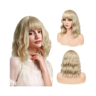 Imagem de Peruca Curta Ondulada Roxa Com Franja Para Mulheres, Sintética, Com Ap