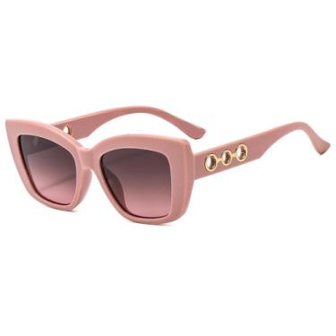 Imagem de Óculos de Sol UV400 - Olho de Gato com Estampa de Leopardo e Lentes Degradê para Homens e Mulheres, Ideais para Esportes, Corrida, Ciclismo e Atividades ao Ar Livre, na cor rosa.