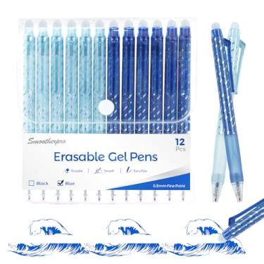 Imagem de SMOOTHERPRO Canetas apagáveis azuis | 12 peças Rub Out Biros | Caneta de fricção de ponta fina de 0,5 mm com borrachas na extremidade | para escrever colorir estudante adulto material de escritório