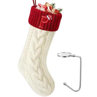 Imagem de LHMTQVK Meia de Natal Grande com Iniciais, Meia de Natal de Malha Bordada com Gancho, Meias de Natal Personalizadas, Meias de Natal para Festa de Fim de Ano com Lareira Em Família