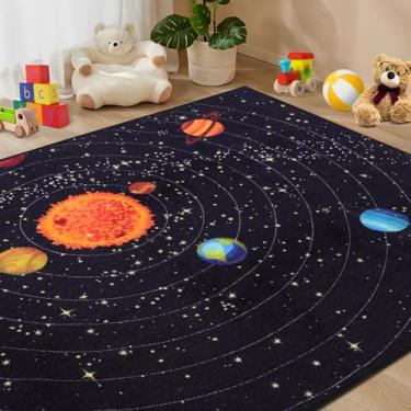 Imagem de PCSWEET HOME Tapete Infantil Outer Space, 1,8 m x 1,8 m, Lavável, Tapete Educativo para Sala de Estar e Quarto de Crianças