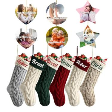Imagem de Conjunto de 12 peças de meias de Natal para a família, personalizáveis com suas fotos para árvore e lareira, decoração de casa festiva quente