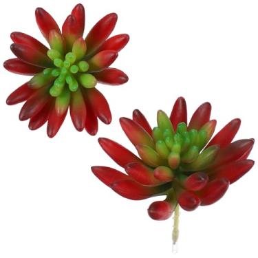 Imagem de PATIKIL 2 peças de plantas suculentas artificiais 9,5 cm realistas suculentas falsas decorações para jardim, festa de casamento, decoração de arranjo de casa, interior e exterior, vermelho