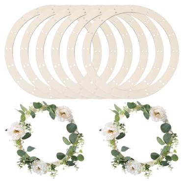 Imagem de WADORN 6 peças de moldura de guirlanda de madeira, guirlandas redondas inacabadas com furos de argola floral de madeira, enfeites de Natal para pendurar para casamento, dia dos namorados, decoração de