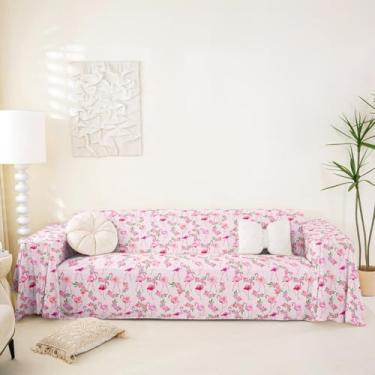 Imagem de Erosebridal Capa de sofá de flamingo tropical, 180 cm x 259 cm, capa de sofá com flores rosas, romântico, aquarela, floral, fofo, protetor de sofá