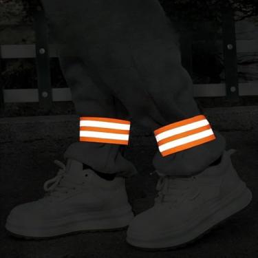 Imagem de 2 alças de punho de bicicleta, faixas refletivas para corrida noturna, alças de perna de montanha para andar de bicicleta, equipamento de aviso de segurança (laranja)