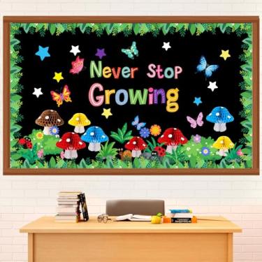 Imagem de Pajean Conjunto de decoração de quadro de avisos de primavera com bolas de colmeia de cogumelo 3D, nunca param de crescer, quadro de avisos inspirador para sala de aula motivacional, escritório, sala