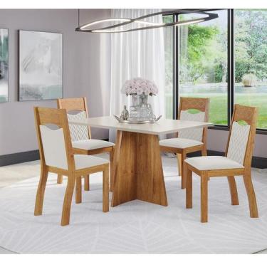 Imagem de Mesa de Jantar Retangular Rabanne Com 4 Cadeiras Pietra Mel/Blonde/V.m