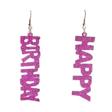 Imagem de Brinco de letra feliz aniversário acrílico glitter feliz aniversário pingente gota brincos presentes de aniversário joias de férias para mulheres, Zinco, Metal