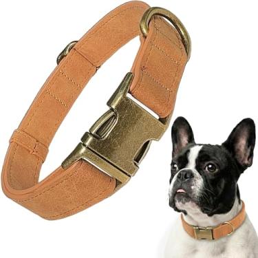 Imagem de Coleira de couro PU para cães – Coleira de couro sintético durável para cães pequenos, médios e grandes, coleira ajustável para animais de estimação com fivela de metal, coleiras para cachorros