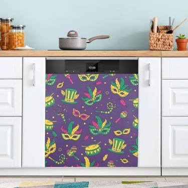 Imagem de ATTX Máscara Mardi Gras capa magnética para lava-louças | Adesivo decorativo de eletrodomésticos de 58 x 66 cm para armários domésticos e eletrodomésticos (249)
