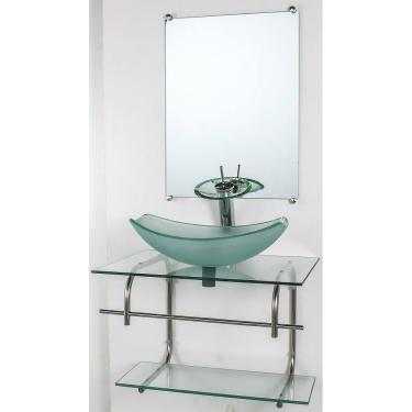 Imagem de Gabinete De Vidro Banheiro Inox 60Cm Cuba Oval Chanfrada Inc