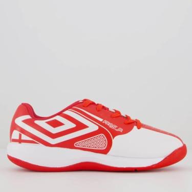 Imagem de Chuteira Umbro Pro 5 England Futsal Juvenil Branca e Vermelha