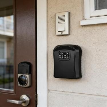 Imagem de Caixa de cadeado SAFECombination para chaves de casa – Cofre de chave à prova d'água montável na parede com código mutável para Airbnb, casas de férias e aluguéis (preto, meio)