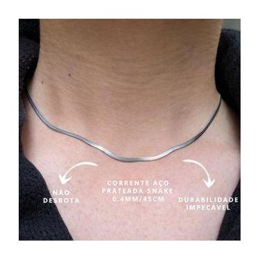 Imagem de Corrente Snake Prateada Aço Inox Colar Fino Masculino Feminino Unissex