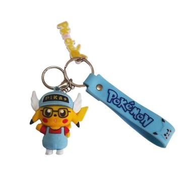 Imagem de Boneco Pikachu Azul Claro Chaveiro 3D Mosquetão Emborrachado