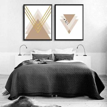 Imagem de Kit 2 Quadros Geométricos Rosês Gold 24X18Cm Moldura Preta