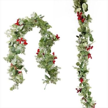 Imagem de Guirlanda De Eucalipto De Natal De 1,8m Com Frutas Vermelhas Para Deco