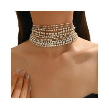 Imagem de Colar Choker De Luxo Punk Feminino Com Múltiplas Camadas De Cristal E 
